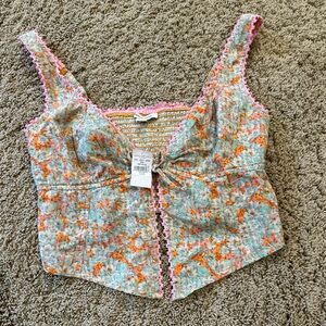 American Eagle Outfitters Floral Crop Top - Orange and Blue